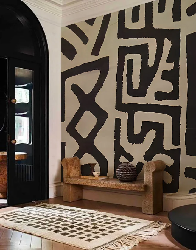 Le papier peint Dadès noir et beige aportera dynamisme et modernité a votre pièce grâce à ses motifs abstraits. 